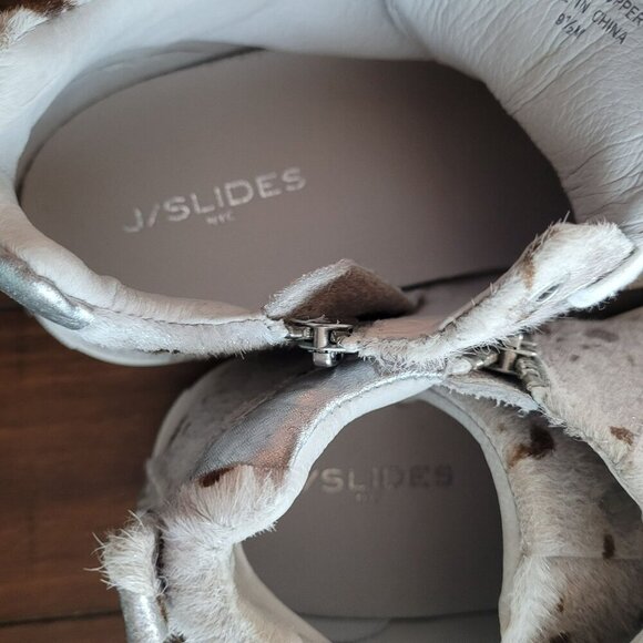 J/Slides NYC Leather Upper High-Top Sneakers With Fur & Silver Accents Size 9 - Picture 3 of 5